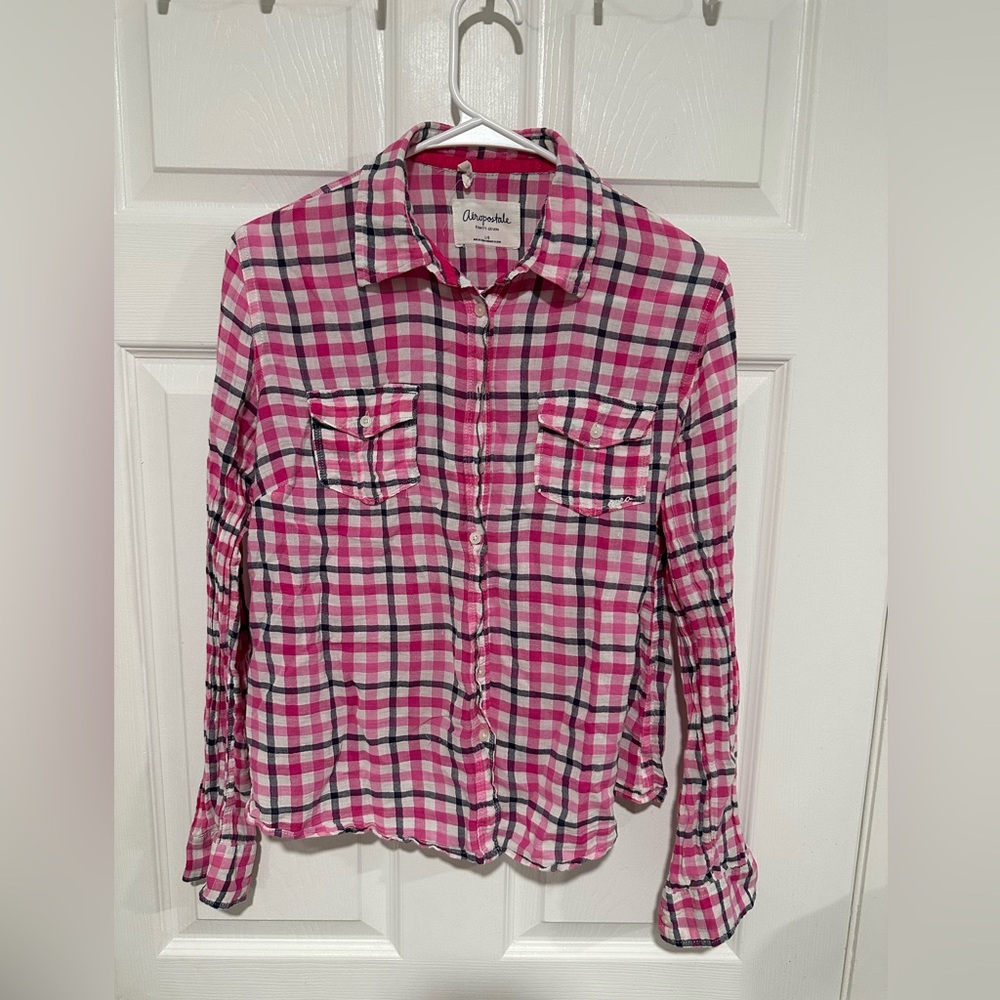 Aeropostale Pink Plaid Button-Up Shirt